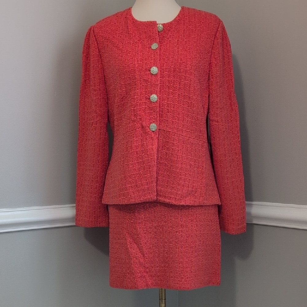 St. John Tangerine Tweed Skirt Suit